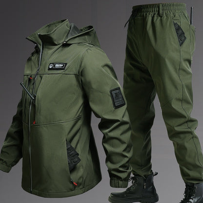 Autumn And Winter Fleece-lined Waterproof Jacket Suit