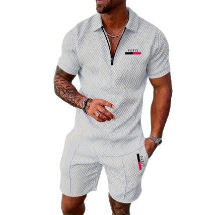 Casual Retro Plaid Printed PARIS Heat Transfer Patch Men's Beach Suit