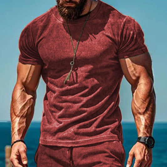 Suede Casual Sports Short Sleeve Suit