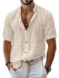 Men's Summer Men's Lapel Shirt Solid Color Short Sleeve Cotton Linen Shirt