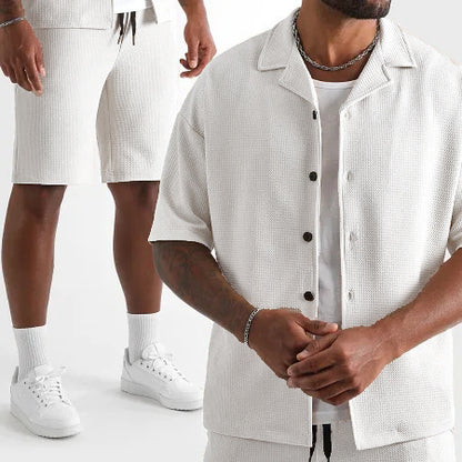 Daily Casual Short Sleeve Cardigan Shirt Men's Suit Solid Color Summer