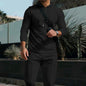 Waffle European And American Hooded Solid Color Long Sleeve Trousers Suit