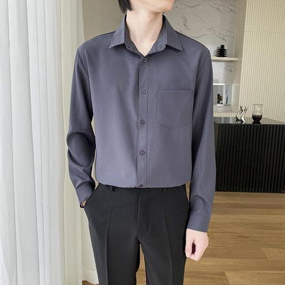 Shirt Men's Wine Red Long Sleeve Slim Fit Business