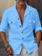 Spring And Autumn Trendy Fashion Tailored Collar Button Pocket Pure Casual Shirt