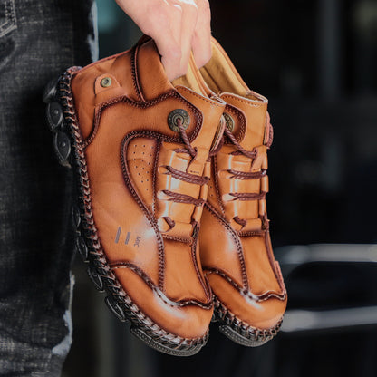 Spring And Autumn New British Style Street In High-top Non-slip Leather Shoes