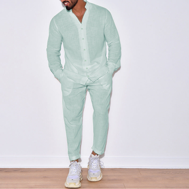 European And American Sports Suit Men's Long Linen Sleeves Fashion Work Clothes Trousers