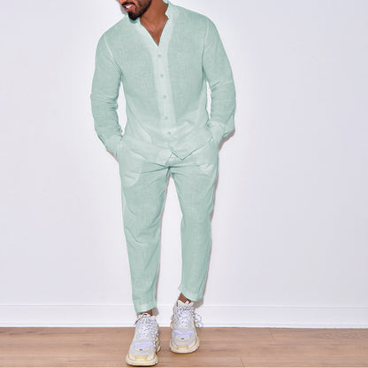 European And American Sports Suit Men's Long Linen Sleeves Fashion Work Clothes Trousers