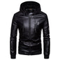 Men's British fashion hooded leather coat