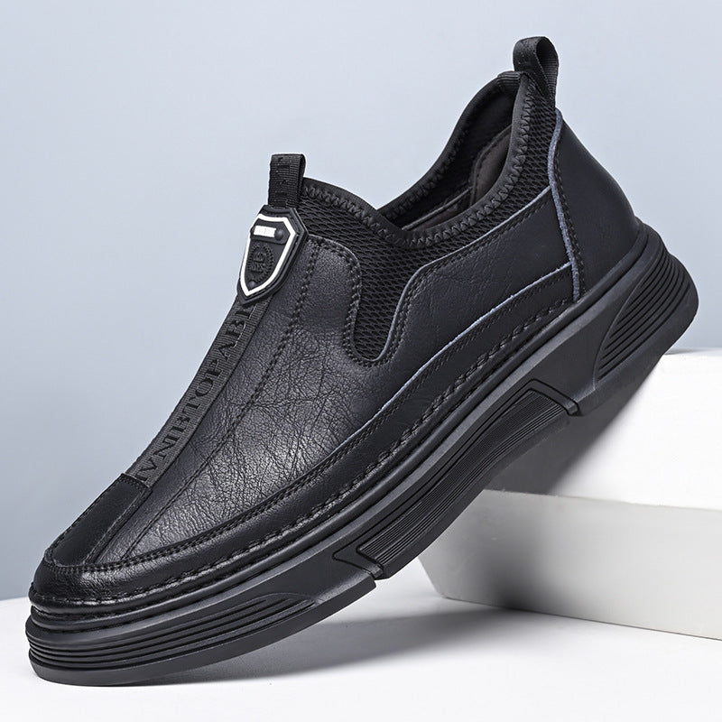 Solid Color Casual Round Toe Leather Shoes For Men