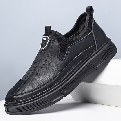 Solid Color Casual Round Toe Leather Shoes For Men