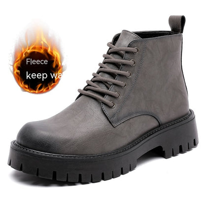 Thick Bottom 6 Holes British Style Warm High-top Leather Boots