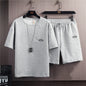 Men's Trendy Solid Color Casual T-shirt Lace-up Five-point Pants Suit