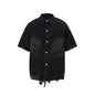 Cut Edge Stitching Leopard Print Denim Short Sleeve