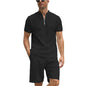 Men's Solid Color Polo Shirt Suit Short Sleeve Two-piece Set