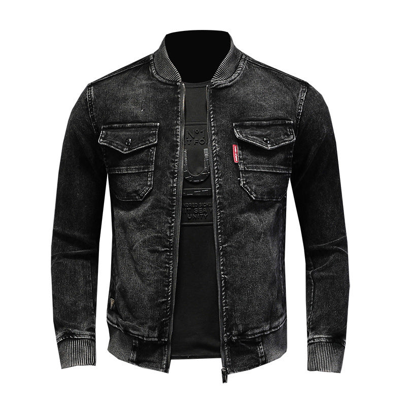 Baseball Collar Corduroy Washed Denim Top