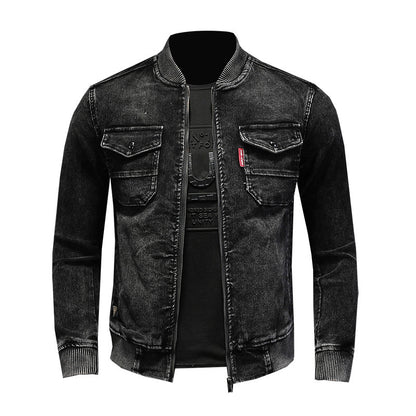 Baseball Collar Corduroy Washed Denim Top