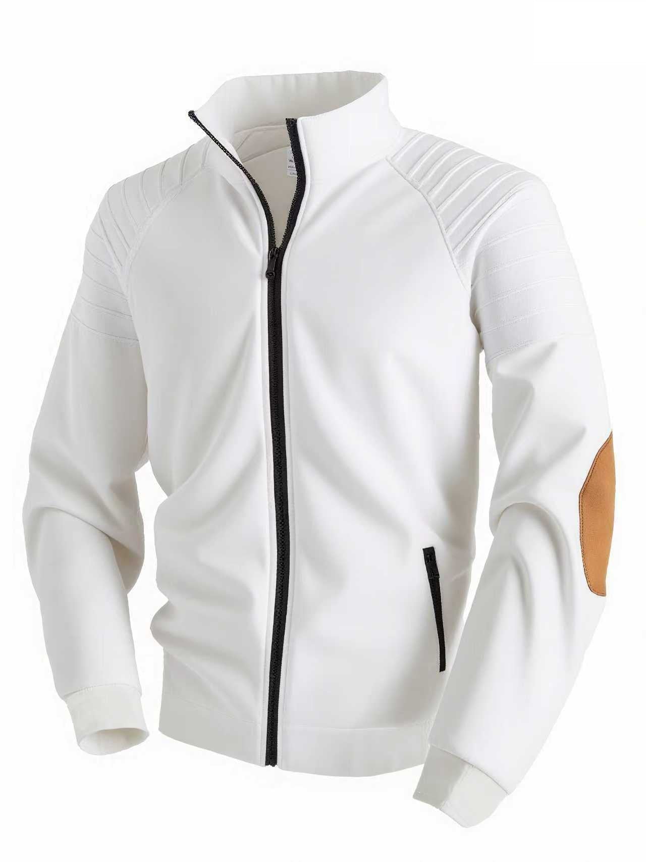 Patchwork Pleated Design Stand Collar Cardigan Zipper Men's Jacket Sweater