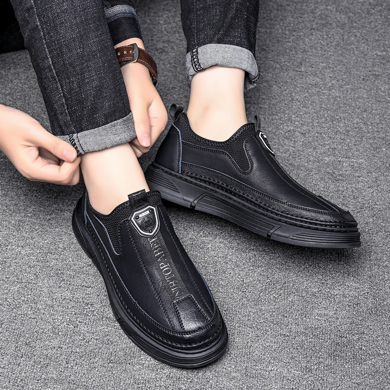 Solid Color Casual Round Toe Leather Shoes For Men