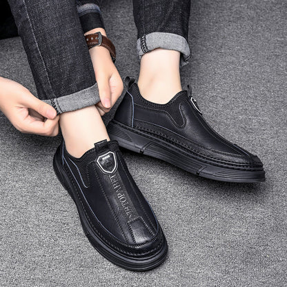 Solid Color Casual Round Toe Leather Shoes For Men