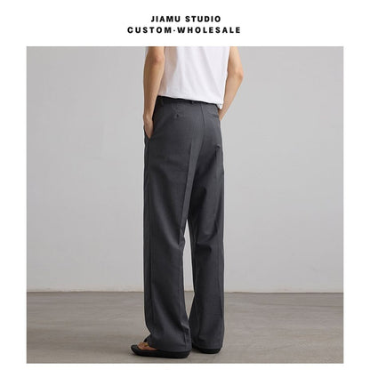 Old Money Style Pleated American Neutral Straight Casual Suit Pants