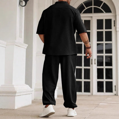Men's Commuter Cotton And Linen Casual Button Short-sleeved Trousers