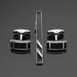 Black Enamel Silver Diagonal Stripes Tie Clip Cuff Buckle Set