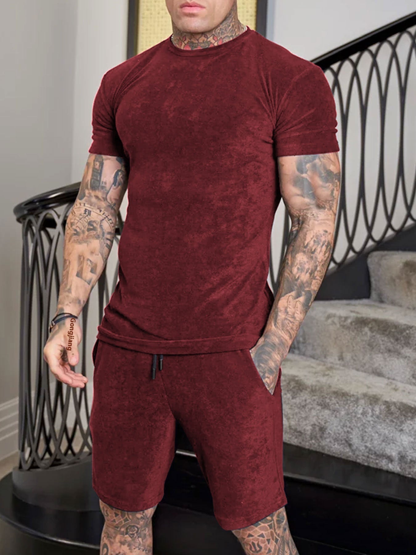 Suede Casual Sports Short Sleeve Suit