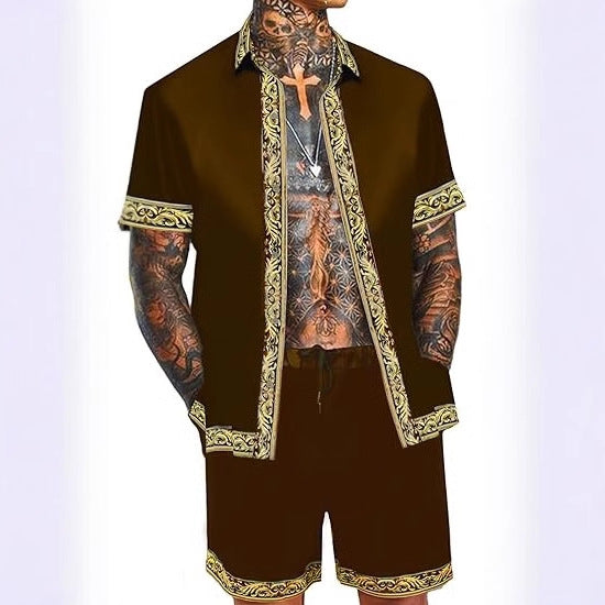 Men's Casual Loose Short Sleeves Shirt Shorts Hawaii Suit