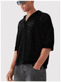 Hollow Mesh Texture Knitted Short-sleeved Polo Shirt
