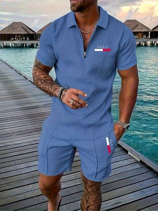 Casual Retro Plaid Printed PARIS Heat Transfer Patch Men's Beach Suit