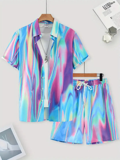 Trendy Wild Printed Men's Simplicity Short Sleeve Shirt Outfit
