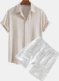 Men's Solid Color Casual Short-sleeved Shirt Shorts Suit