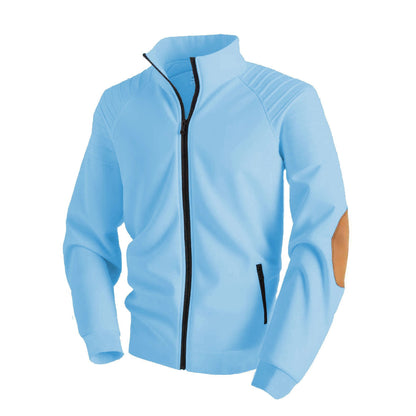 Patchwork Pleated Design Stand Collar Cardigan Zipper Men's Jacket Sweater