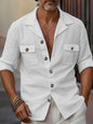 Spring And Autumn Trendy Fashion Tailored Collar Button Pocket Pure Casual Shirt