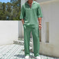 Commuter Men's Casual Shirt Solid Color Half Sleeve Trousers Two-piece Suit