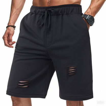 Ripped Casual Knitted Loose Fifth Solid Color Terry Sports Pants