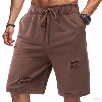 Ripped Casual Knitted Loose Fifth Solid Color Terry Sports Pants