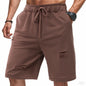 Ripped Casual Knitted Loose Fifth Solid Color Terry Sports Pants