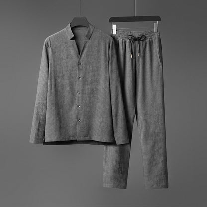 Men's Wear Handsome Pleated High-grade Men's Long Sleeve Set