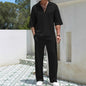 Commuter Men's Casual Shirt Solid Color Half Sleeve Trousers Two-piece Suit