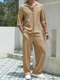 Commuter Men's Casual Shirt Solid Color Half Sleeve Trousers Two-piece Suit