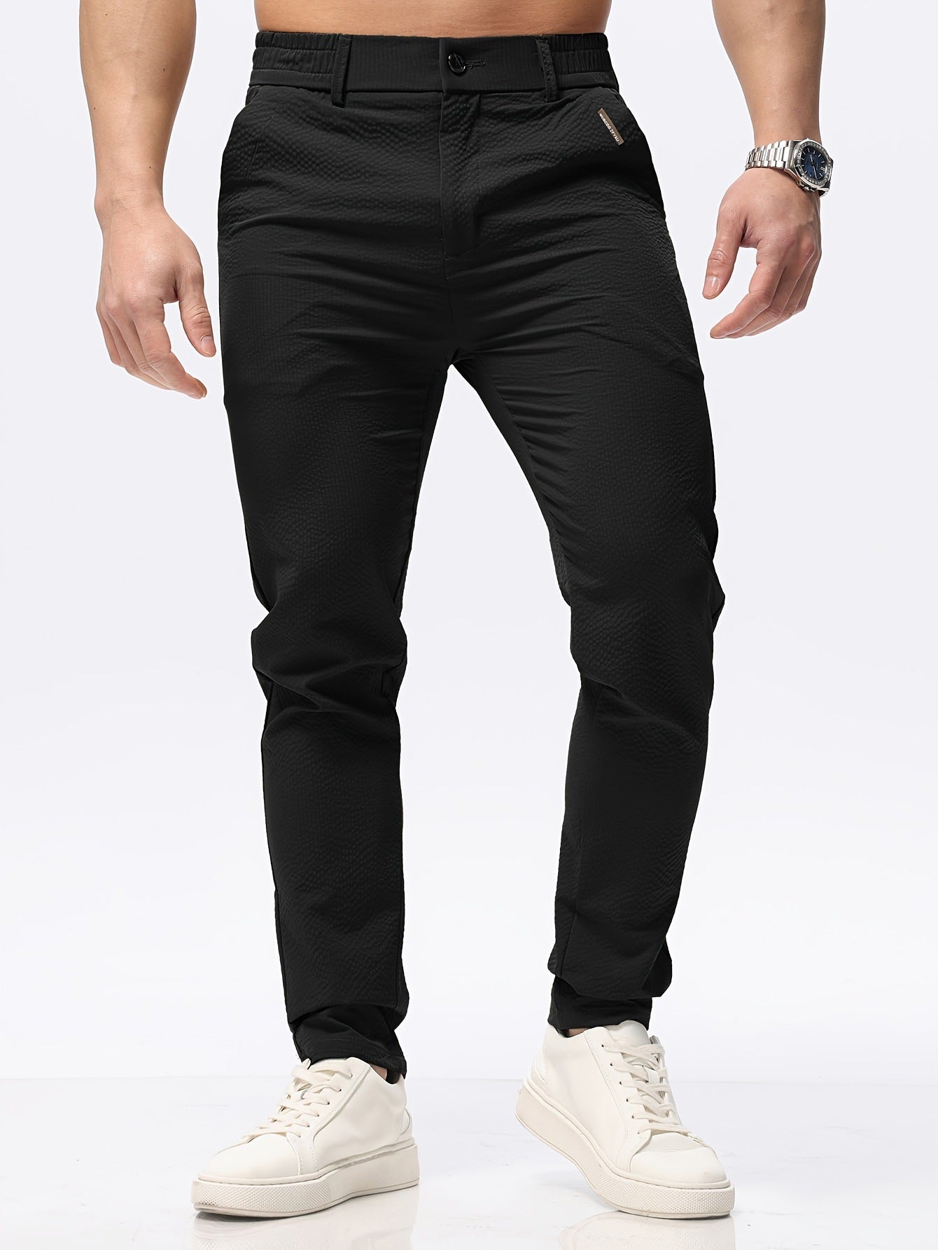 Men's Solid Classic Lightweight Slim Fit Pants Casual