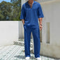 Commuter Men's Casual Shirt Solid Color Half Sleeve Trousers Two-piece Suit