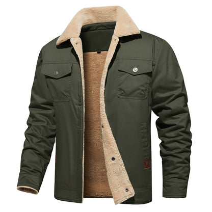 Men's Winter Jacket Lined Sherpa Jacket Warm Trucker Coat Multi Pocket