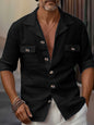 Spring And Autumn Trendy Fashion Tailored Collar Button Pocket Pure Casual Shirt