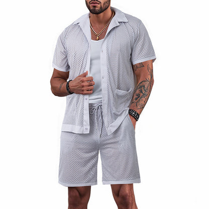 Design Beach Hawaii See-through Dress Short Sleeve Cardigan Shorts Suit