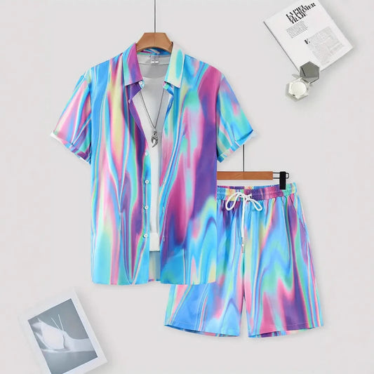 Trendy Wild Printed Men's Simplicity Short Sleeve Shirt Outfit