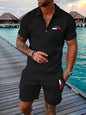 Casual Retro Plaid Printed PARIS Heat Transfer Patch Men's Beach Suit