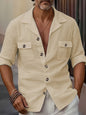 Spring And Autumn Trendy Fashion Tailored Collar Button Pocket Pure Casual Shirt