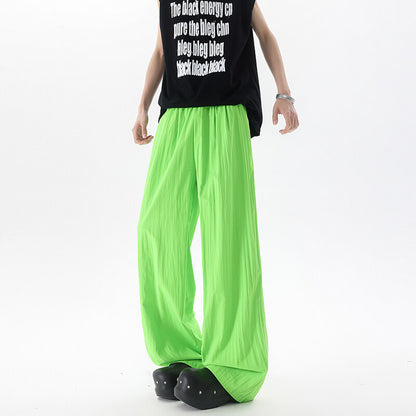 Basamine Ice Silk Drooping Curtain Lazy Men's Summer Mopping Wide-leg Casual Pants